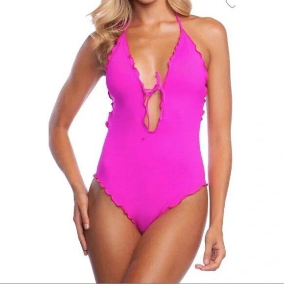 La Blanca Pink Plunge One-Piece Swimsuit – Size 12 (NWOT) - Picture 5 of 7